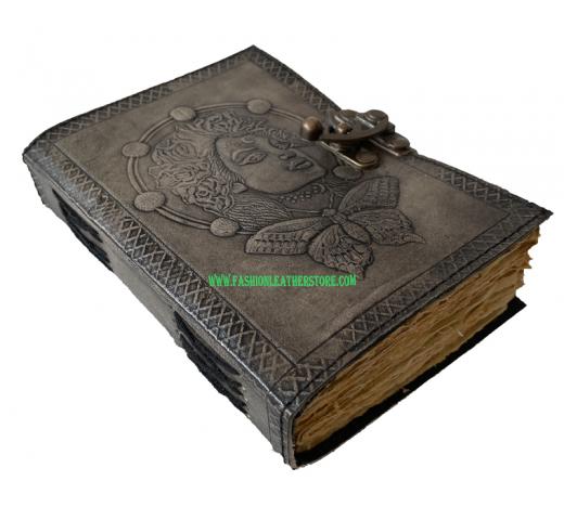 Wholesaler Handmade Grimoire Mother Goddess Face Leather Journal Book Of Shadows Leather J